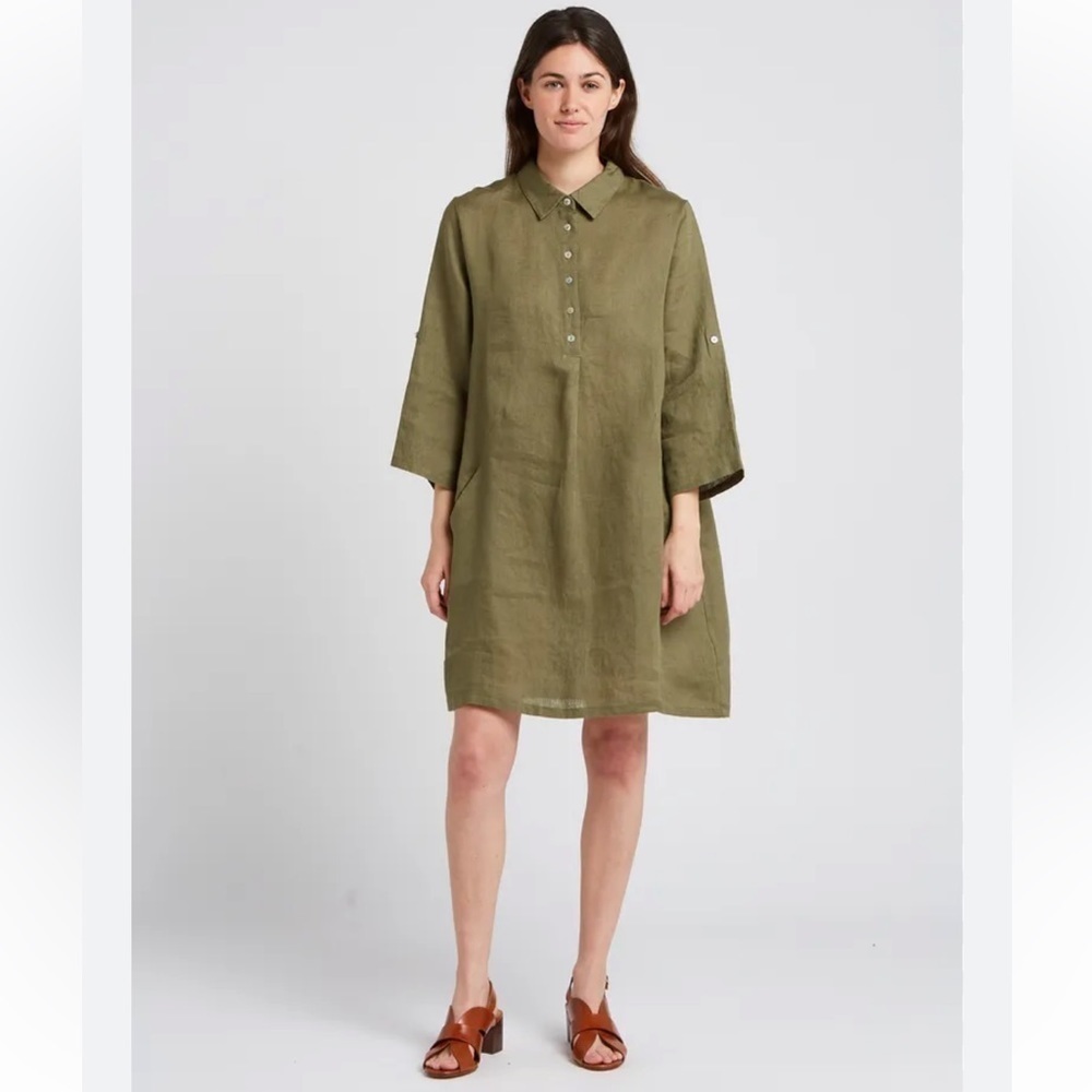 Elena Baldi green linen shirt dress roll sleeves new with tags size S